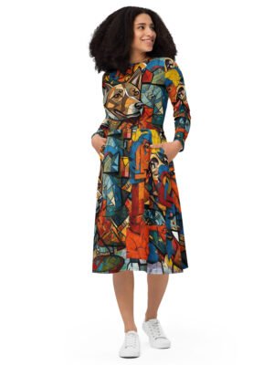All-over print long sleeve midi dress "Ajana"