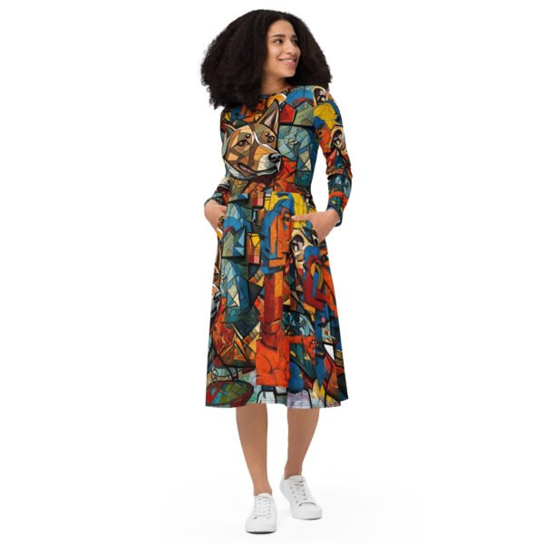 All-over print long sleeve midi dress "Ajana"