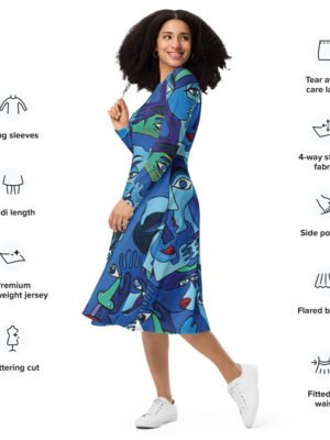 All-over print long sleeve midi dress "8 Conversations"