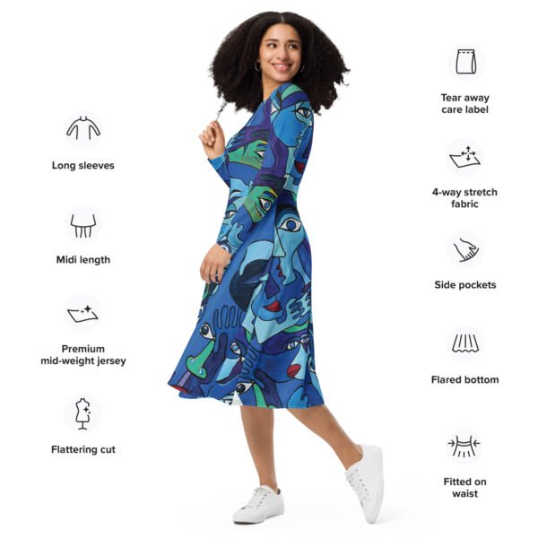 All-over print long sleeve midi dress "8 Conversations"