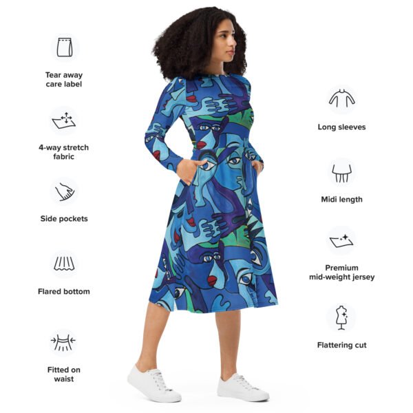 All-over print long sleeve midi dress "8 Conversations"